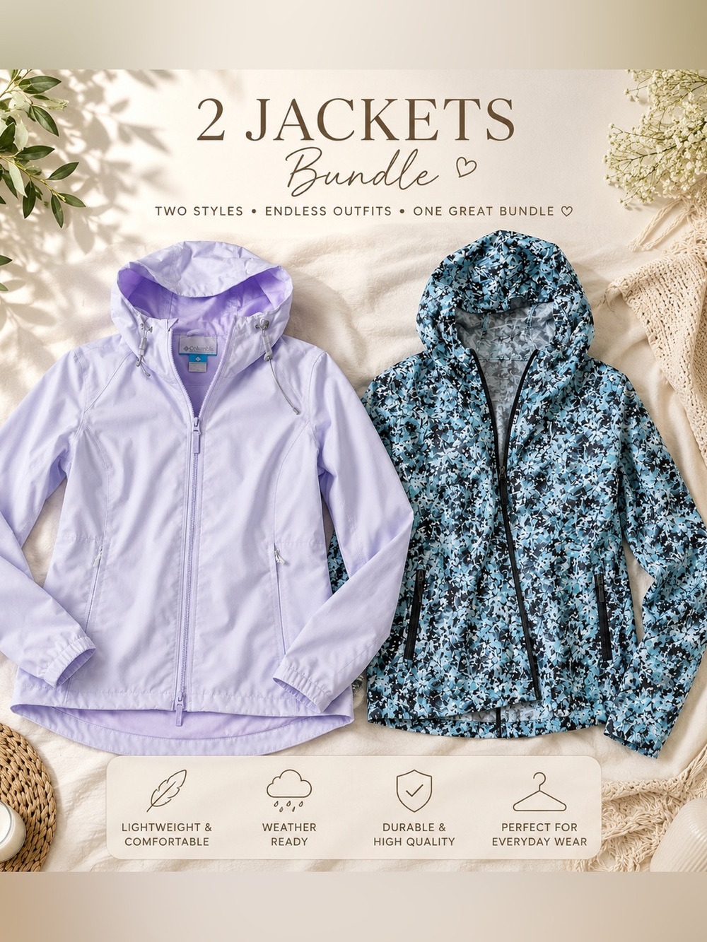 Columbia Girls' Lavender and Teal Floral Raincoat Bundle